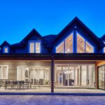 Modern family home at dusk