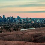 Sunset over the Calgary skyline from Nose Hill Park